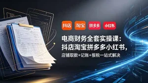 【精】电商财务全套实操课:抖店淘宝拼多多小红书,店铺取数+记账+报税一站式解决-优优云网创