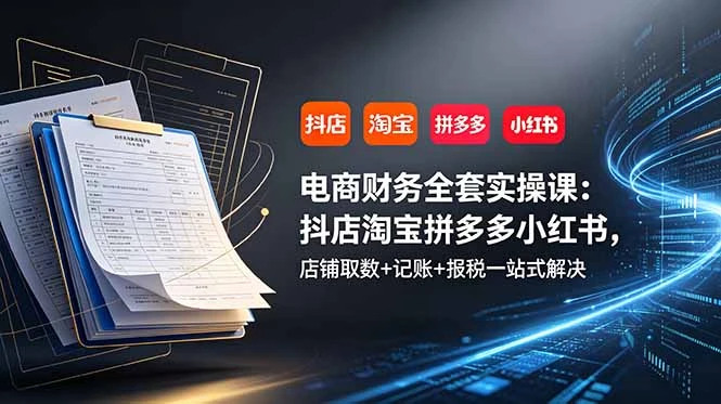 【精】电商财务全套实操课：抖店淘宝拼多多小红书，店铺取数+记账+报税一站式解决-优优云网创
