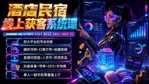 （19623期）酒店民宿线上获客系统课：6年讲师亲授×抖音小红书视频号×账号起号×爆款选题×直播落地×店铺运营×投流-优优云网创