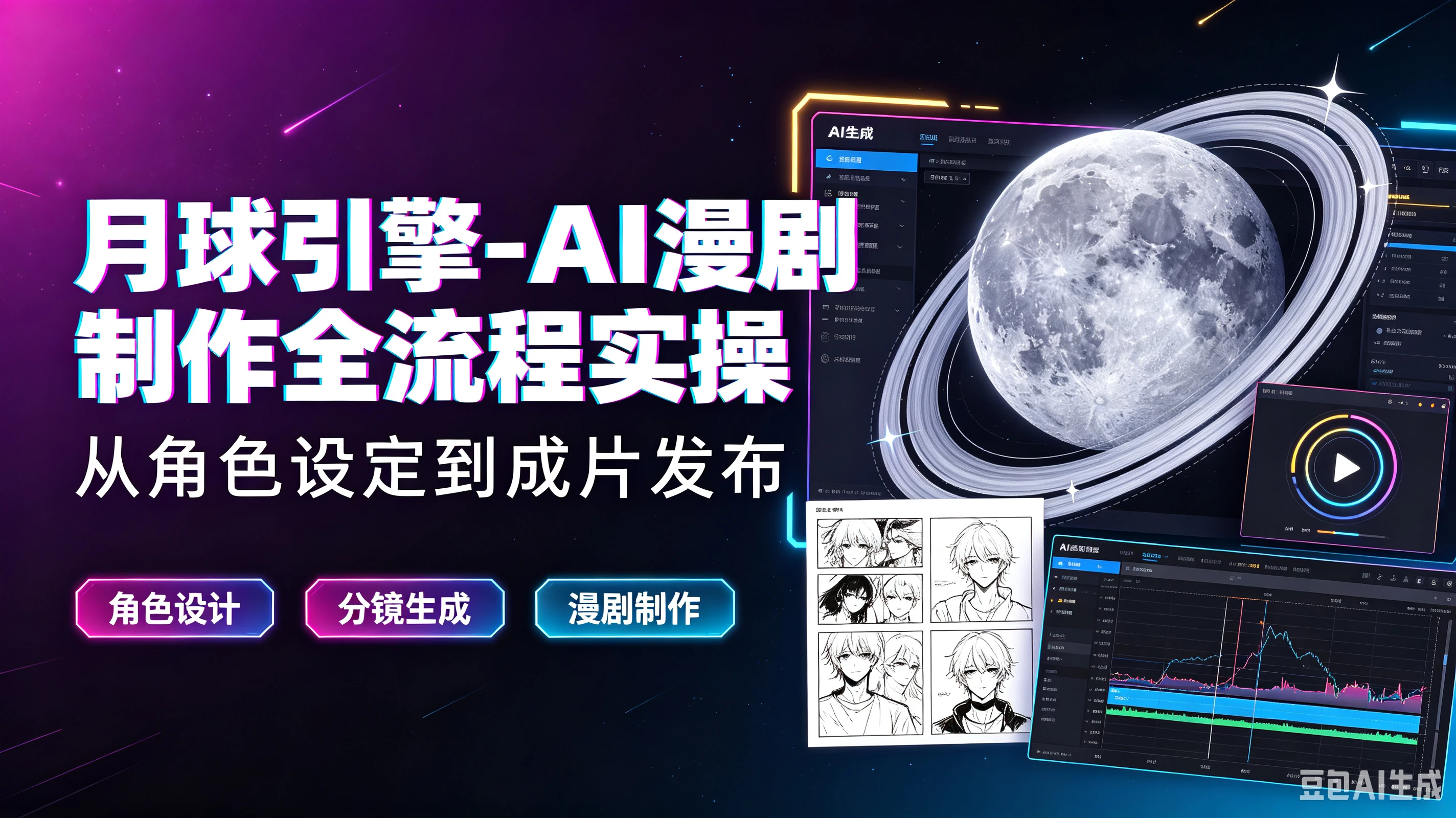 【精】月球引擎-AI漫剧制作全流程实操从角色设定到成片发布,角色设计、分镜生成、漫剧制作-优优云网创