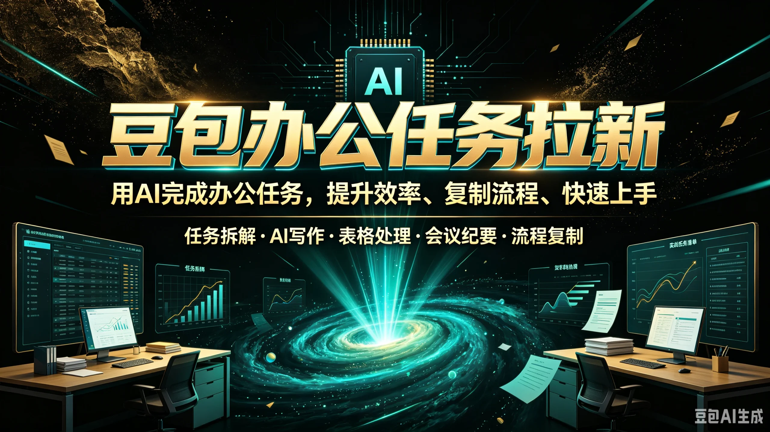 【精】豆包办公任务拉新，用AI完成办公任务，提升效率、复制流程、快速上手，任务拆解、AI写作、表格处理、会议纪要、流程复制-啥好玩副业网