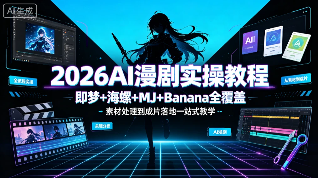 【精】卓奇Ai漫剧实操教学,即梦+海螺+MJ+Banana全覆盖,素材处理到成片落地一站式教学-优优云网创
