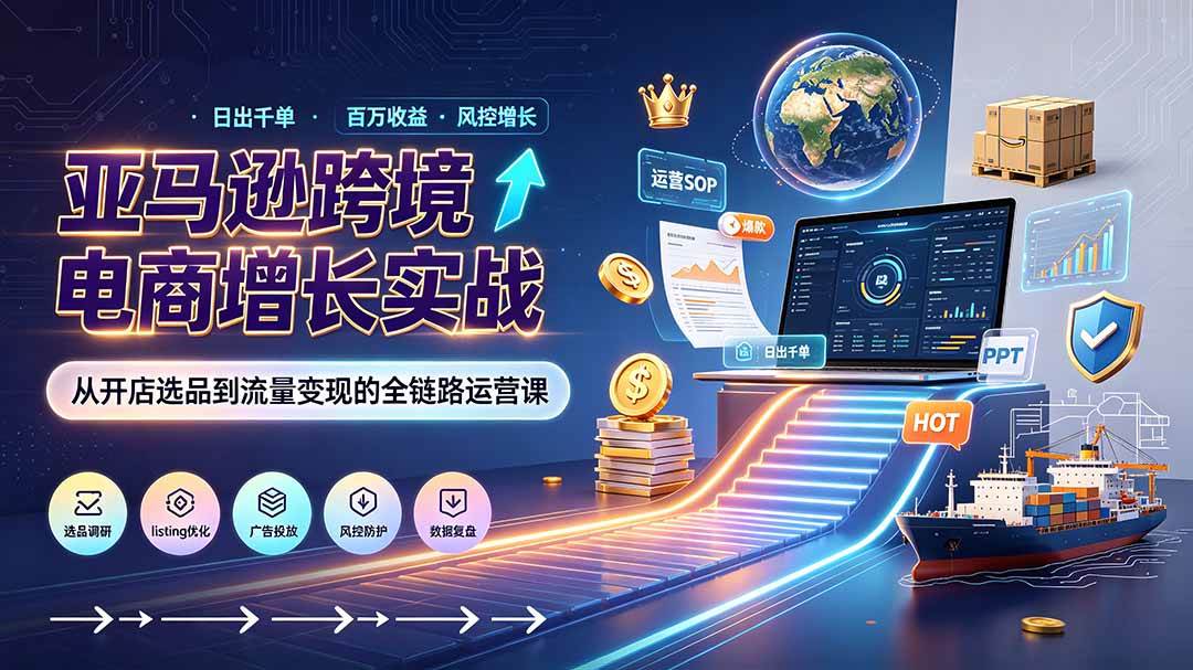 （19308期）亚马逊0-1孵化特训营8期：从注册风控到稳定日出千单实战，规避审核封店风险，标准化执行流程落地-优优云网创