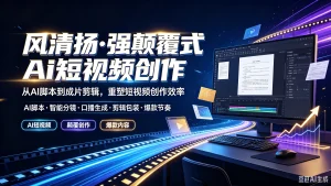 【精】风清扬·强颠覆式Ai短视频创作，从AI脚本到成片剪辑，重塑短视频创作效率，AI脚本、智能分镜、口播生成、剪辑包装、爆款节奏-优优云网创