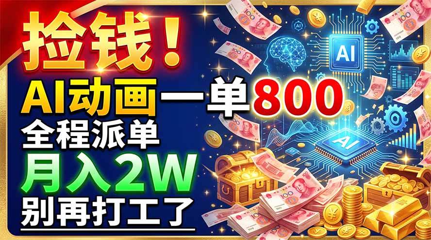 （19330期）捡钱！AI动画一单800，全程派单，月入2W，别再打工了-优优云网创