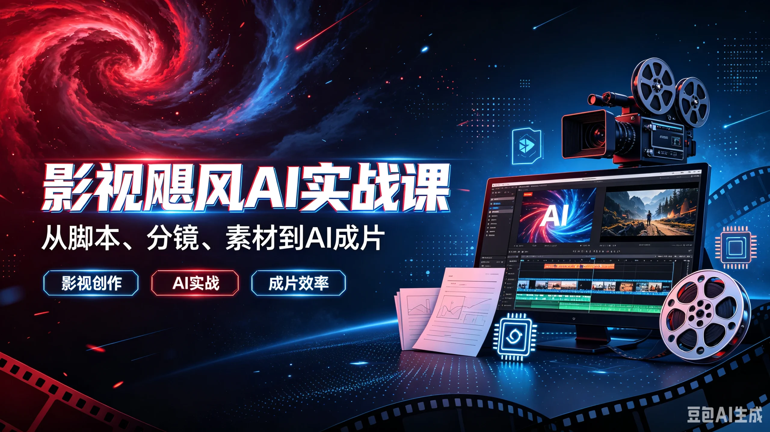 【精】影视飓风AI实战课从脚本、分镜、素材到AI成片，影视创作、AI实战、成片效率-啥好玩副业网