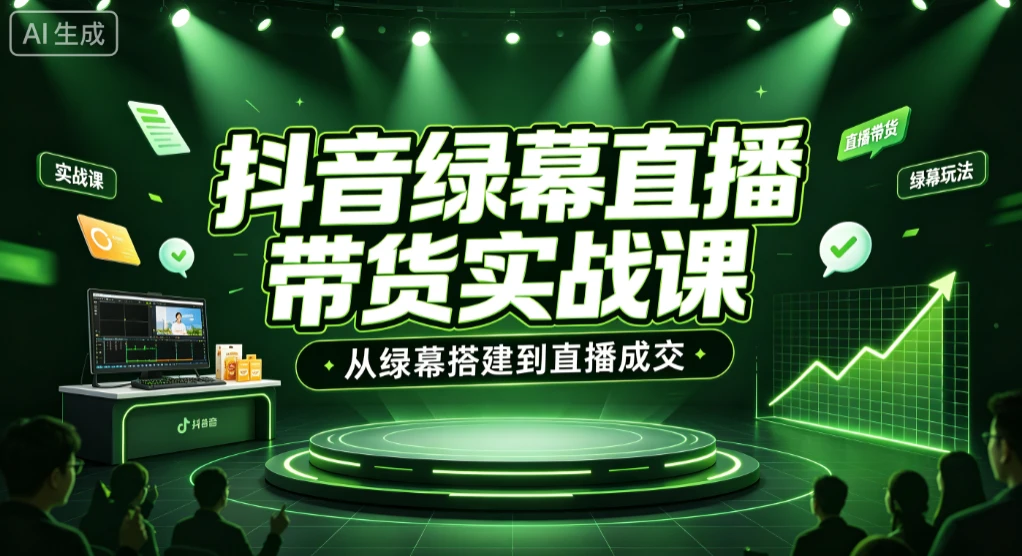 【精】抖音绿幕直播带货实战课,从绿幕搭建到直播成交-优优云网创