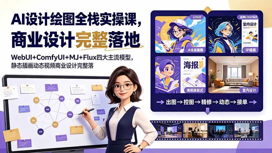 （19244期）AI设计绘图全栈实操课，WebUI+ComfyUI+MJ+Flux四大主流模型，静态插画动态视频商业设计完整落地教程-优优云网创