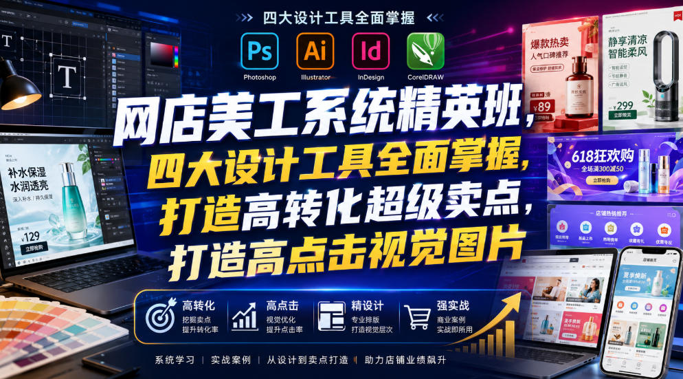 网店美工系统精英班，四大设计工具全面掌握，打造高转化超级卖点，打造高点击视觉图片（2026年7月）-优优云网创