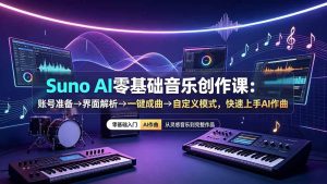 （19264期）Suno AI零基础音乐创作课：账号准备→界面解析→一键成曲→自定义模式，快速上手AI作曲-优优云网创