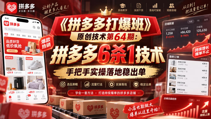 【精】《拼多多打爆班》原创技术第64期:拼多多6杀1技术,手把手实操落地稳出单-优优云网创