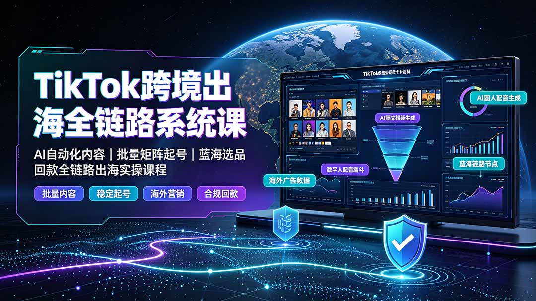 【精】NexTideAl-TikTok 跨境出海全链路系统:从 0 到 1 打造可变现 TikTok 出海闭环-优优云网创