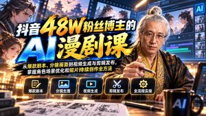 【精】抖音48W粉丝博主的AI漫剧课：从爆款剧本、分镜画面到视频生成与剪辑发布，掌握角色场景优化和短片持续创作全方法-优优云网创