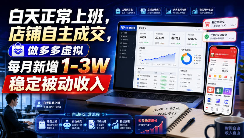 白天正常上班,店铺自主成交,做多多虚拟每月新增1-3W稳定被动收入【揭秘】-优优云网创