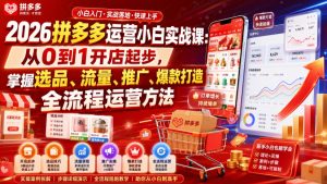 2026拼多多运营小白实战课:从0到1开店起步,掌握选品、流量、推广、爆款打造全流程运营方法-优优云网创