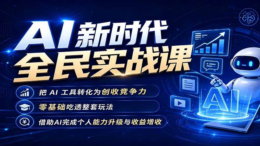 【精】AI新时代全民实战课,把 AI 工具转化为创收竞争力,零基础吃透整套玩法,借助AI完成个人能力升级与收益增收。 【精】AI新时代全民实战课,把 AI 工具转化为创收竞争力,零基础吃透整套玩法,借助AI完成个人能力升级与收益增收。
