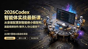 2026Codex智能体实战最新课,从安装配置到智能体小镇架构,涵盖视频创作/数字人/办公提效全技能-优优云网创