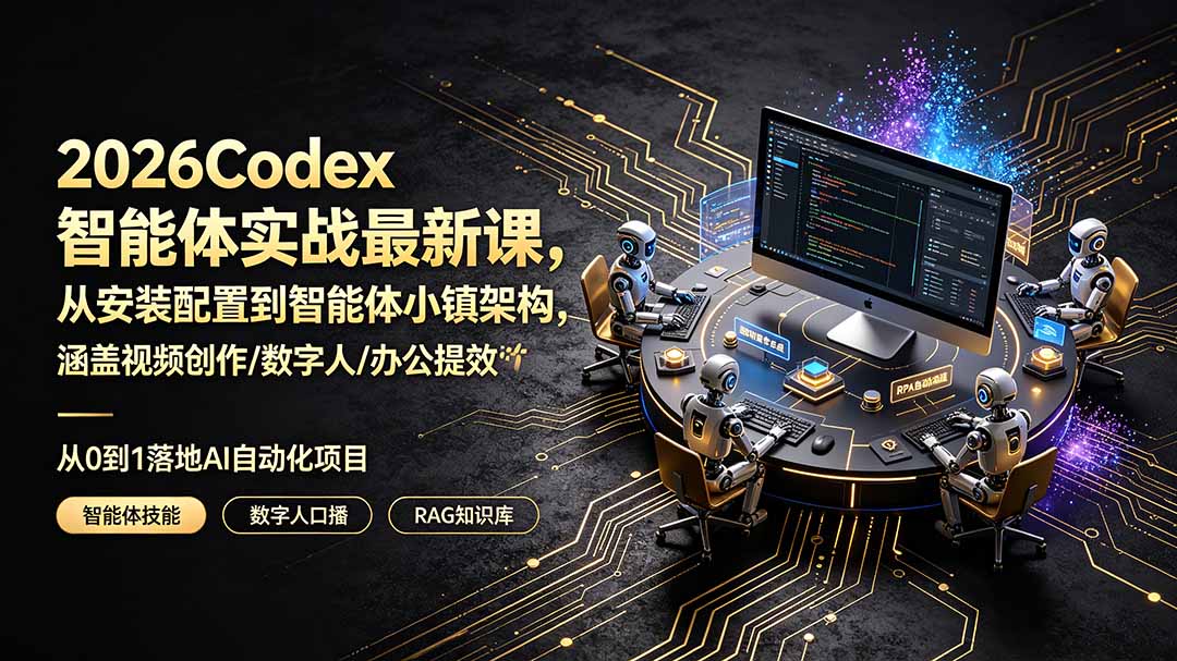2026Codex智能体实战最新课，从安装配置到智能体小镇架构，涵盖视频创作/数字人/办公提效全技能-优优云网创