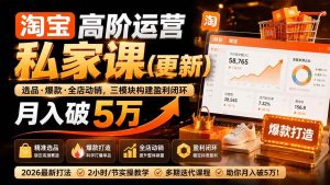 (19726期)淘宝高阶运营私家课(更新26年4月18):选品、爆款、全店动销,三模块构建盈利闭环,月入破5万-优优云网创
