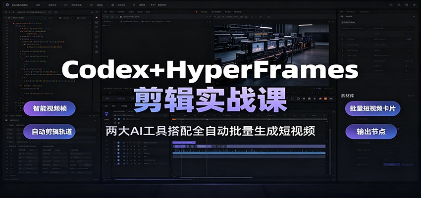 Codex+HyperFrames剪辑实战课：两大AI工具搭配全自动批量生成短视频-优优云网创