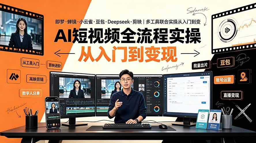 （19250期）AI短视频全流程实操：即梦·蝉镜·小云雀·豆包·Deepseek·剪映｜多工具联合实操从入门到变现-优优云网创