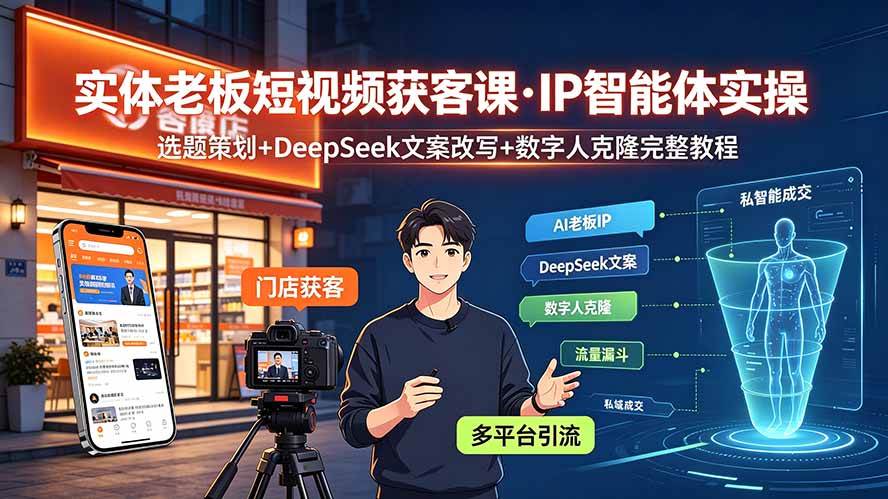 (19260期)实体老板短视频获客课·IP智能体实操|选题策划+DeepSeek文案改写+数字人克隆完整教程 (19260期)实体老板短视频获客课·IP智能体实操|选题策划+DeepSeek文案改写+数字人克隆完整教程