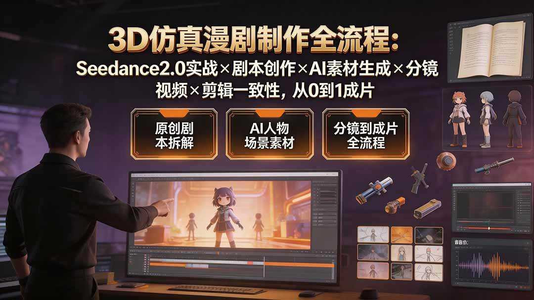 （19341期）3D仿真漫剧制作全流程：Seedance2.0实战×剧本创作×AI素材生成×分镜视频×剪辑一致性，从0到1成片-优优云网创
