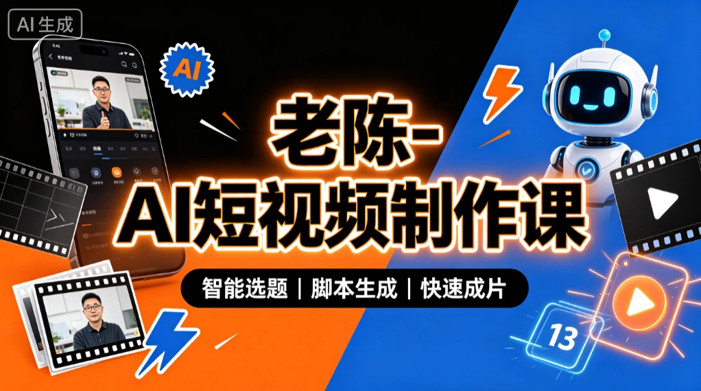 【精】老陈- AI短视频制作课,从选题到成片,AI工具实战,短视频增长-优优云网创