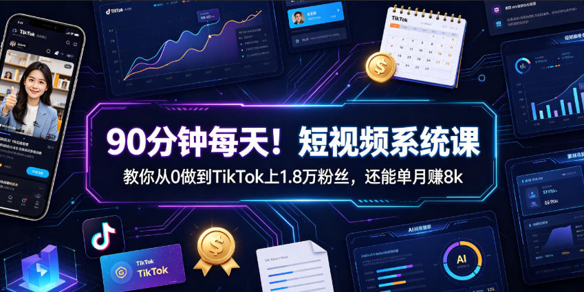 90分钟每天！短视频系统课教你从0做到TikTok上1.8万粉丝，还能单月賺8k【原创双语字幕】-优优云网创