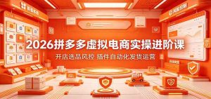 2026拼多多虚拟电商实操进阶课：开店选品风控，插件自动化发货运营-优优云网创