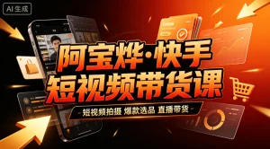 【精】阿宝烨·快手短视频带货课，短视频拍摄、爆款选品、直播带货-优优云网创