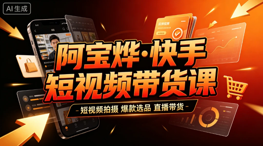 【精】阿宝烨·快手短视频带货课，短视频拍摄、爆款选品、直播带货-优优云网创