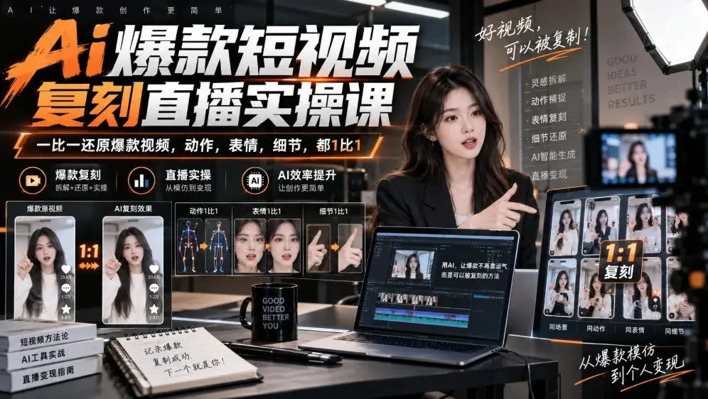 【精】天诺老吴Ai爆款短视频复刻直播实操课，一比一还原爆款视频，动作，表情，细节，都1比1-优优云网创