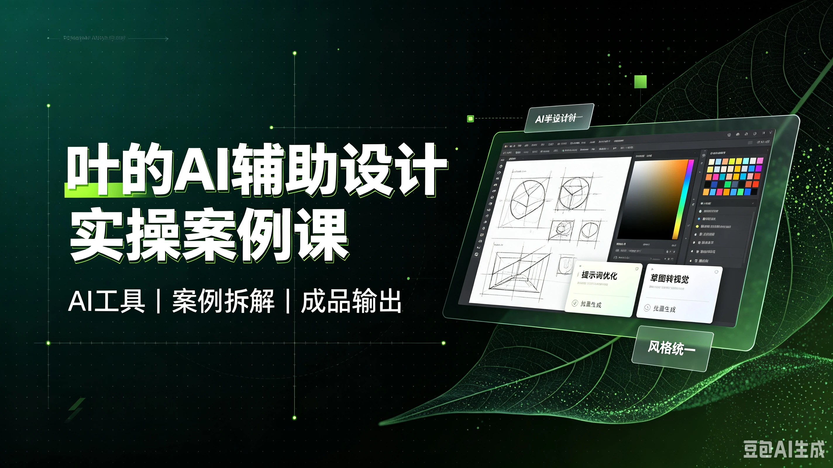 【精】叶的AI辅助设计实操案例课，AI工具、案例拆解、成品输出-优优云网创