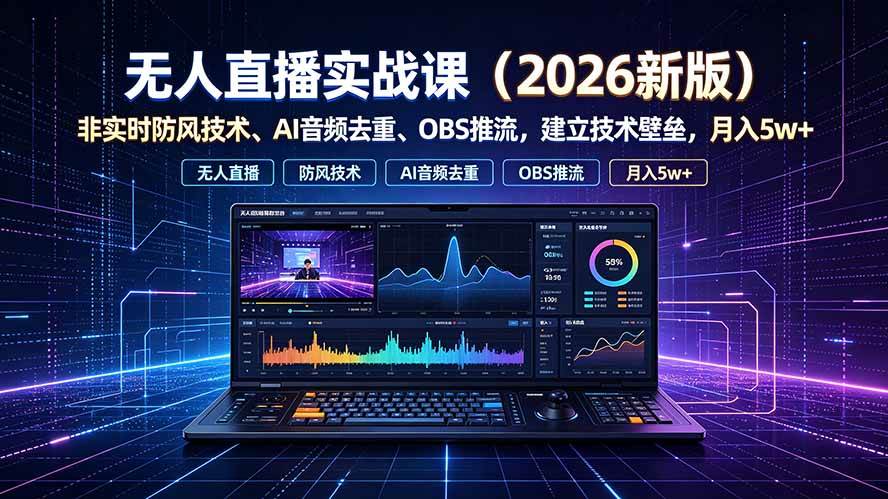 (19525期)无人直播实战课(更新7月),非实时防风技术、AI音频去重、OBS推流,建立技术壁垒,月入5w+ (19525期)无人直播实战课(更新7月),非实时防风技术、AI音频去重、OBS推流,建立技术壁垒,月入5w+