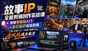 故事IP全能剪辑创作实战课｜剪映零基础入门+多行业IP实拍剪辑，门店/文旅/工厂/非遗/老板Vlog全风格成片教学-优优云网创