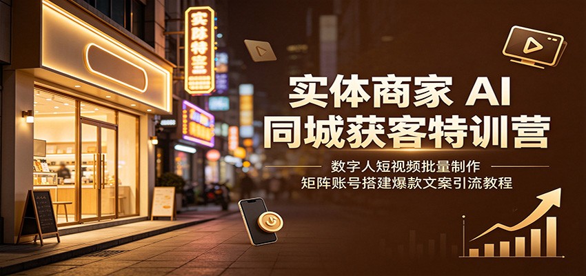 实体商家AI同城获客特训营：数字人短视频批量制作，矩阵账号搭建爆款文案引流教程-优优云网创