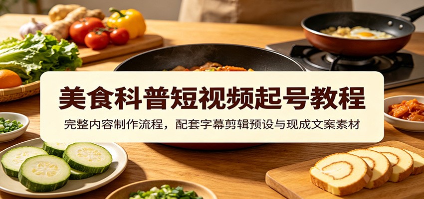 美食科普短视频起号教程：完整内容制作流程，配套字幕剪辑预设与现成文案素材-优优云网创