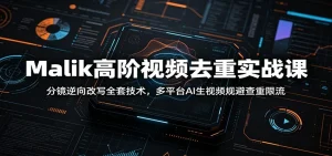Malik高阶视频去重实战课:分镜逆向改写全套技术,多平台AI生视频规避查重限流-优优云网创