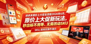 拼多多原价上大促全流程,原价上大促新玩法,秒出标不用等、无需改动SKU,现场实操演示(2026年6月)-优优云网创