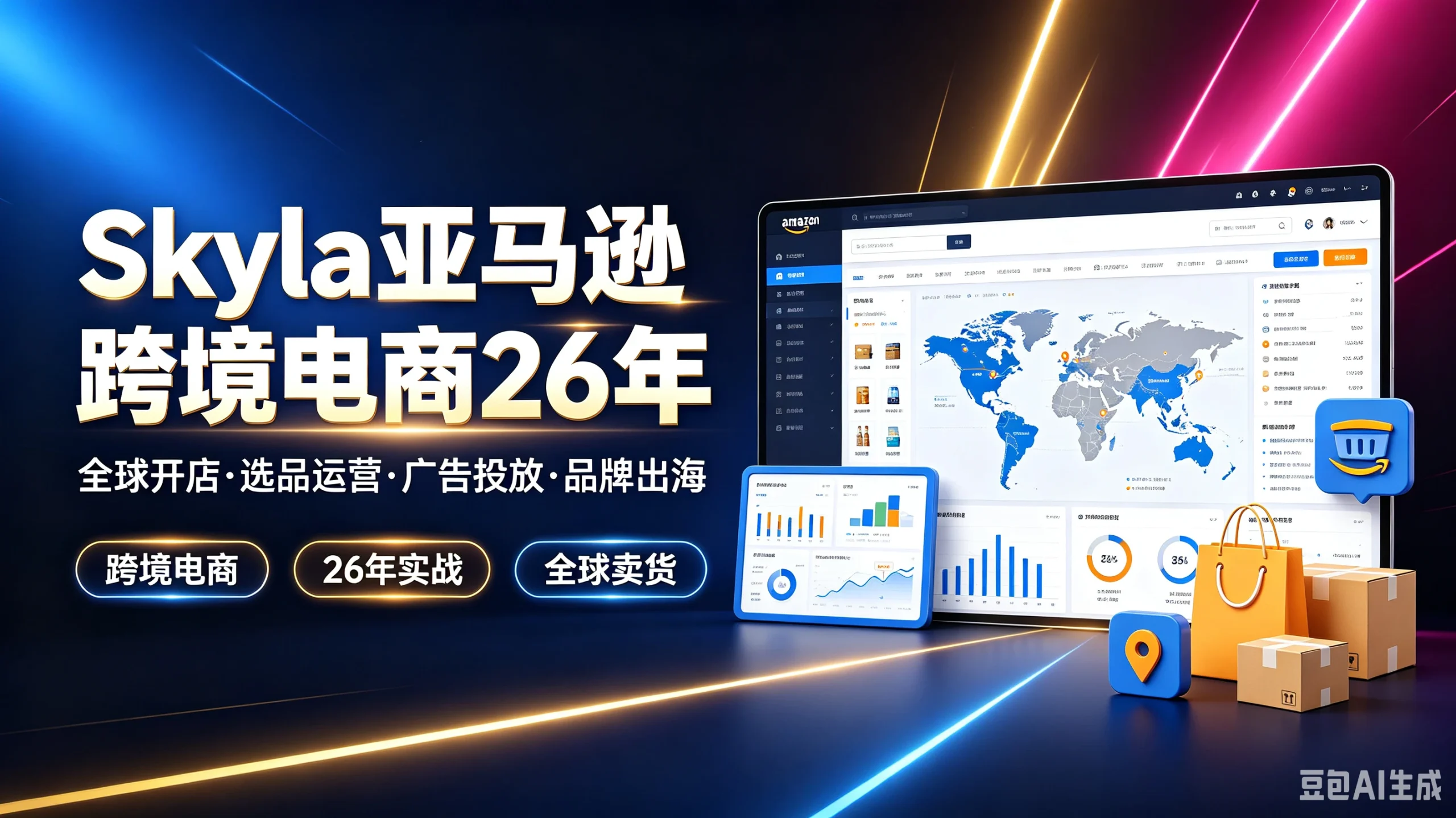 【精】Skyla亚马逊跨境电商26年，全球开店·选品运营·广告投放·品牌出海，跨境电商、26年实战、全球卖货-啥好玩副业网