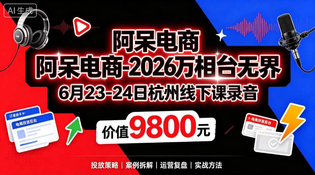 【精】阿呆电商-2026万相台无界6月23-24日杭州线下课录音(价值9800元)-优优云网创