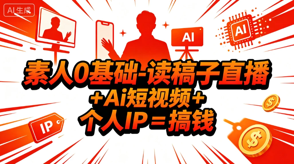 【精】素人0基础-读稿子直播 + Ai短视频 + 个人IP = 搞钱-优优云网创