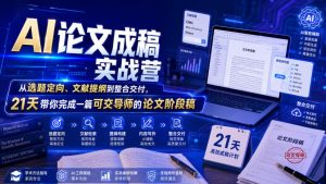 AI论文成稿实战营,从选题定向、文献提纲到整合交付,21天带你完成一篇可交导师的论文阶段稿-优优云网创