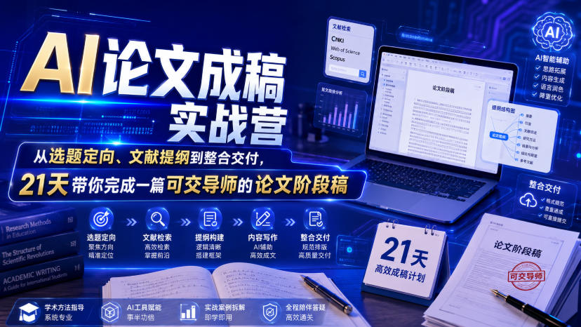 AI论文成稿实战营,从选题定向、文献提纲到整合交付,21天带你完成一篇可交导师的论文阶段稿-优优云网创