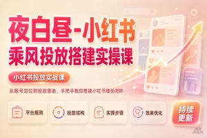 【精】夜白昼-小红书乘风投放实操课，开户返点标准投搭建莱卡定向，新店建模撬动笔记自然流量-优优云网创