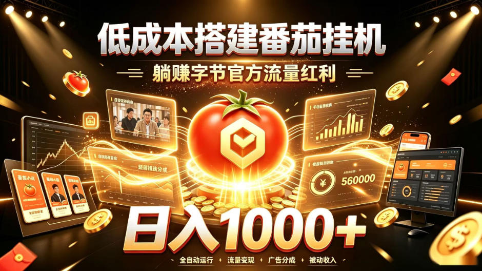 低成本搭建番茄挂G，躺賺字节官方流量红利，日入1k+，全程傻瓜式落地【揭秘】-优优云网创