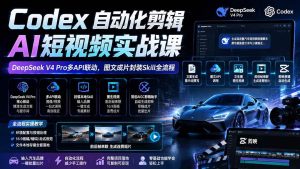 (19711期)Codex自动化剪辑AI短视频实战课|DeepSeek V4 Pro多API联动,图文成片封装Skill全流程-优优云网创