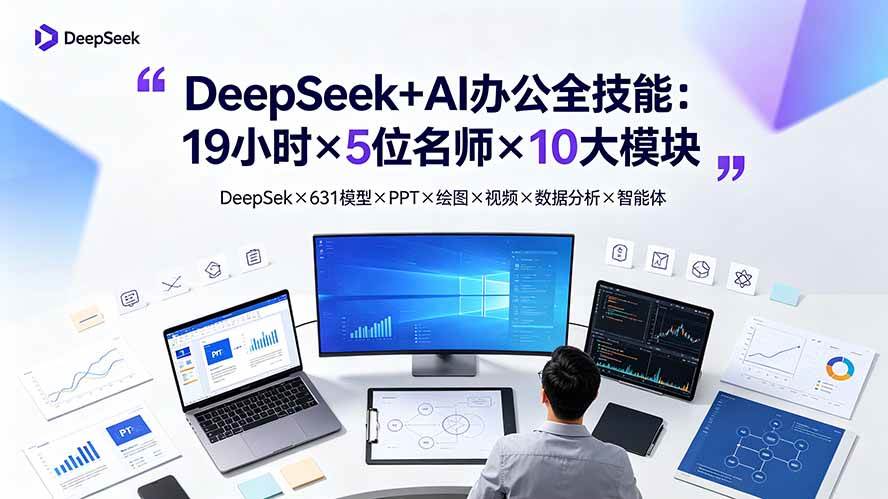 （19411期）DeepSeek+AI办公全技能：19小时×5位名师×10大模块，DeepSeek×631模型×PPT×绘图×视频×数据分析×智能体-优优云网创