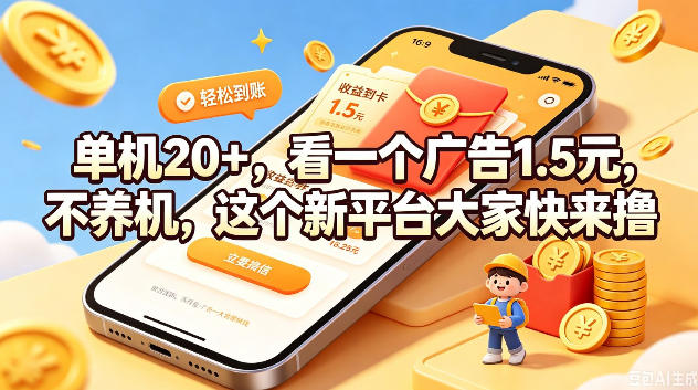 单机20+，看一个广告1.5米，不养机，这个新平台大家快来撸【揭秘】-优优云网创